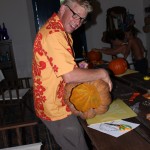 Scott carefully cutting the very hollowed out Calabaza