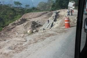 Road washed away, repair work