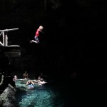 Evan jumping into first cenote