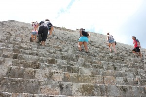 Climbing up the ruins